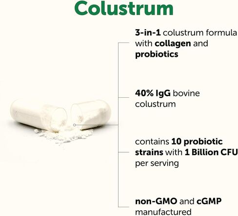 Micro Ingredients Bovine Colostrum 1,000 mg Per Serving, 240 Capsules | 40% IgG with Collagen & Probiotics | Colostrum Supplement with 10 Probiotic Strains | Non-GMO, Gluten Free in Saudi Arabia