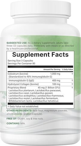 Micro Ingredients Bovine Colostrum 1,000 mg Per Serving, 240 Capsules | 40% IgG with Collagen & Probiotics | Colostrum Supplement with 10 Probiotic Strains | Non-GMO, Gluten Free in Saudi Arabia