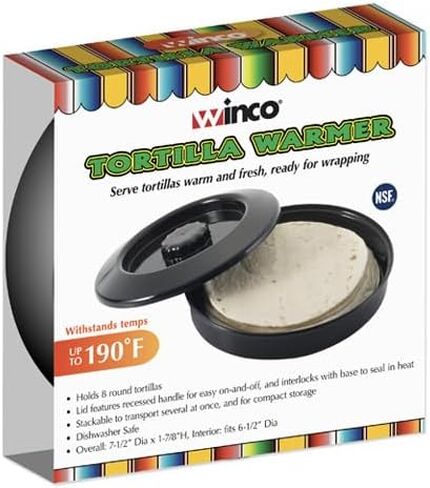 Winco Tortilla Warmer with Lid, 7-1/2" Dia x 1-7/8"H, Stackable, PP, Black, NSF in Saudi Arabia