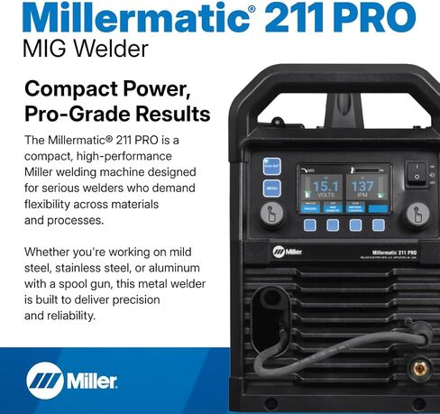 Millermatic 211 PRO MIG Welder Machine - Dual-Voltage Portable Flux Core Welder with Auto-Set & Spool Gun Detection - Aluminum, Mild & Stainless Steel Welding Machine - Wire Feed Gas Welder in Saudi Arabia