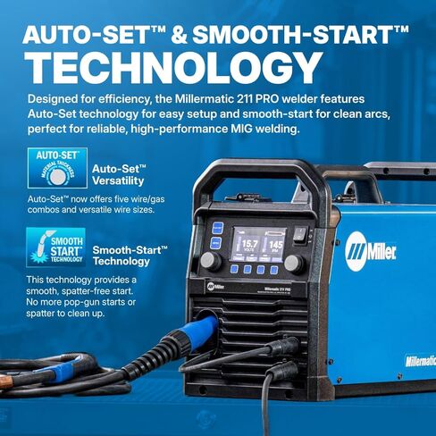 Millermatic 211 PRO MIG Welder Machine - Dual-Voltage Portable Flux Core Welder with Auto-Set & Spool Gun Detection - Aluminum, Mild & Stainless Steel Welding Machine - Wire Feed Gas Welder in Saudi Arabia