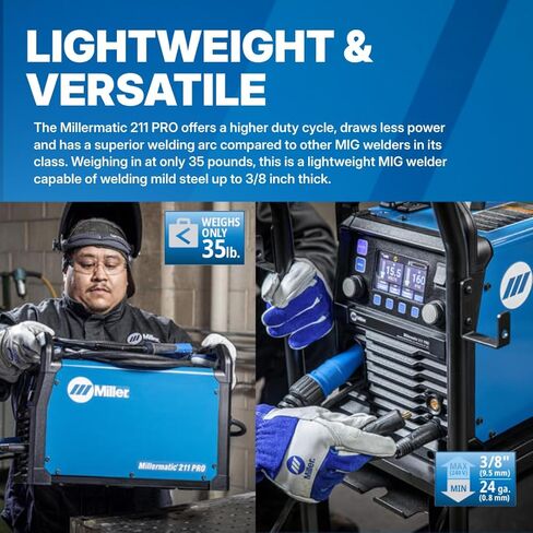 Millermatic 211 PRO MIG Welder Machine - Dual-Voltage Portable Flux Core Welder with Auto-Set & Spool Gun Detection - Aluminum, Mild & Stainless Steel Welding Machine - Wire Feed Gas Welder in Saudi Arabia