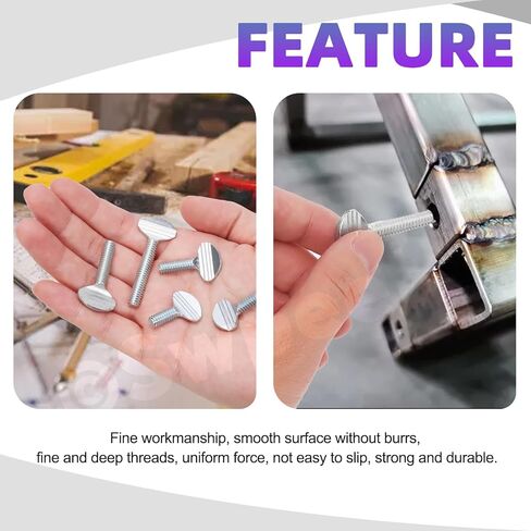 Swpeet 50Pcs 5 Sizes 1/4-20 x 1-1/2" / 1" / 3/4" / 5/8" / 1/2" Carbon Steel Fully Thread Galvanized Thumb Screws Assortment Kit, Finger Tight Racket Screw Flat Head Thumb Screw for Equipment Assembly in Saudi Arabia