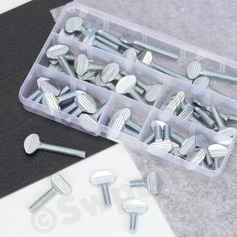 Swpeet 50Pcs 5 Sizes 1/4-20 x 1-1/2" / 1" / 3/4" / 5/8" / 1/2" Carbon Steel Fully Thread Galvanized Thumb Screws Assortment Kit, Finger Tight Racket Screw Flat Head Thumb Screw for Equipment Assembly in Saudi Arabia