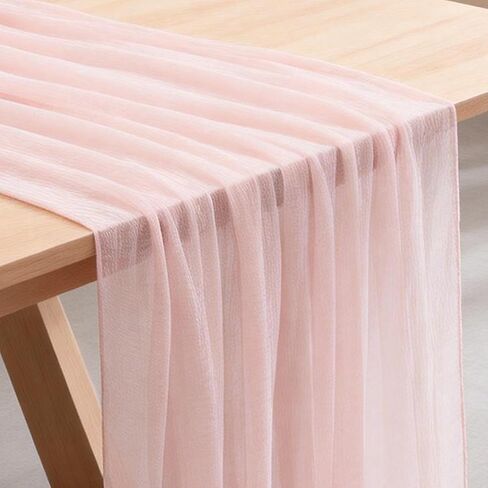2PCS Light Pink Cheesecloth Table Runner 33x120 Inch 10 FT Blush Rustic Gauze Table Runner for Wedding Birthday Party Baby Bridal Shower Home Decor Holiday Decorations in Saudi Arabia