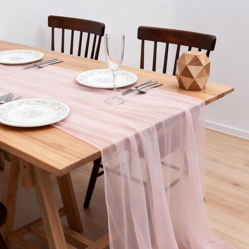 2PCS Light Pink Cheesecloth Table Runner 33x120 Inch 10 FT Blush Rustic Gauze Table Runner for Wedding Birthday Party Baby Bridal Shower Home Decor Holiday Decorations in Saudi Arabia