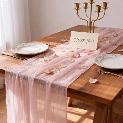 2PCS Light Pink Cheesecloth Table Runner 33x120 Inch 10 FT Blush Rustic Gauze Table Runner for Wedding Birthday Party Baby Bridal Shower Home Decor Holiday Decorations in Saudi Arabia