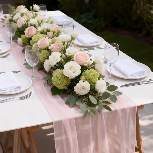 2PCS Light Pink Cheesecloth Table Runner 33x120 Inch 10 FT Blush Rustic Gauze Table Runner for Wedding Birthday Party Baby Bridal Shower Home Decor Holiday Decorations in Saudi Arabia