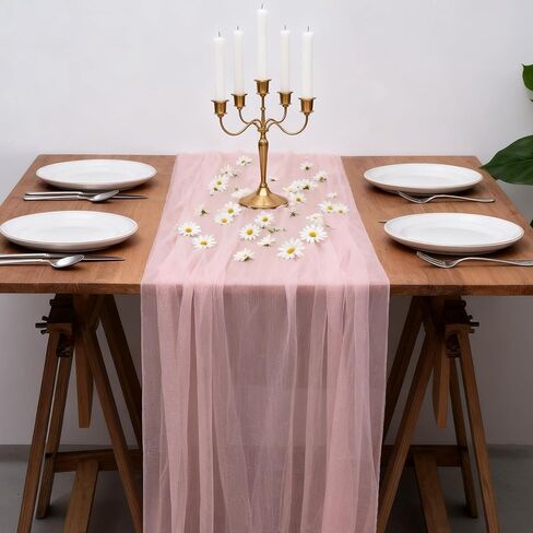 2PCS Light Pink Cheesecloth Table Runner 33x120 Inch 10 FT Blush Rustic Gauze Table Runner for Wedding Birthday Party Baby Bridal Shower Home Decor Holiday Decorations in Saudi Arabia
