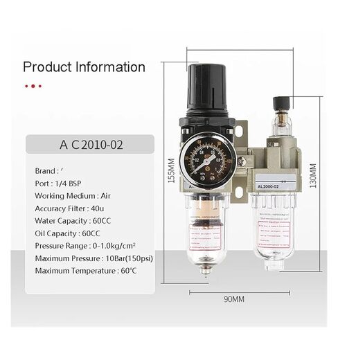 Compressor air Filter Pressure Regulator steam Trap Pneumatic Oil-Water Separator Pump Manual Drainage Supply AC2010-02(AC2010-02+SM+PM20) in Saudi Arabia