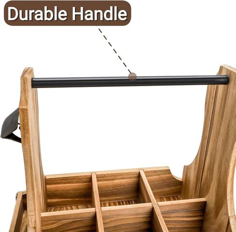 6-Pack Wood Beer Caddy with Metal Opener, 6 Cup Wine Bottle Carrier with Handle, Portable Drink Holder Carrier for Beer-Lovers, Men, Christmas, Birthdays, Father’s Day in Saudi Arabia