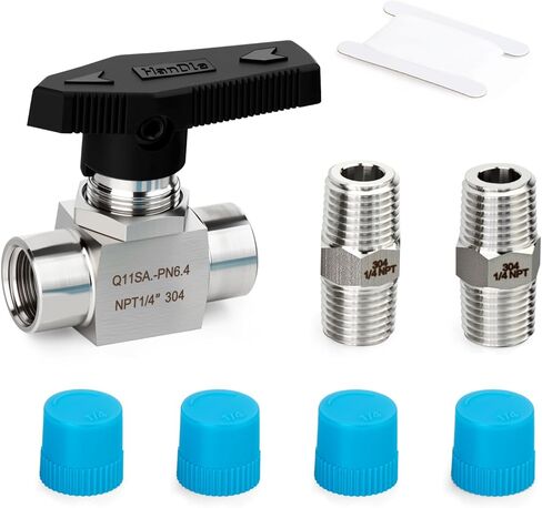 1PCS 304 Stainless Steel 1/4" NPT Female Reduce port Ball Valve, With 2PCS 1/4" NPT Male Hex Nipple Pipe Fittings, for Fuel/Air/Water/Gas/Oil Flow Control in Saudi Arabia