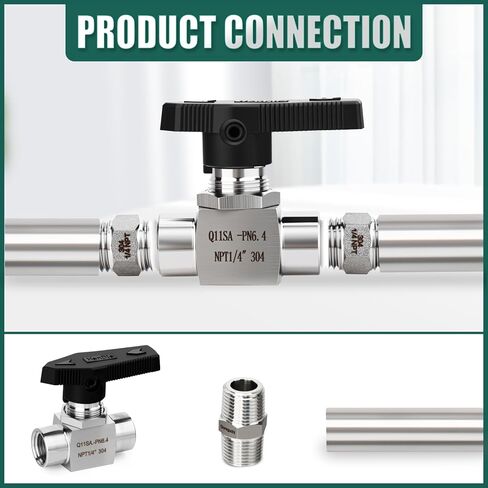 1PCS 304 Stainless Steel 1/4" NPT Female Reduce port Ball Valve, With 2PCS 1/4" NPT Male Hex Nipple Pipe Fittings, for Fuel/Air/Water/Gas/Oil Flow Control in Saudi Arabia