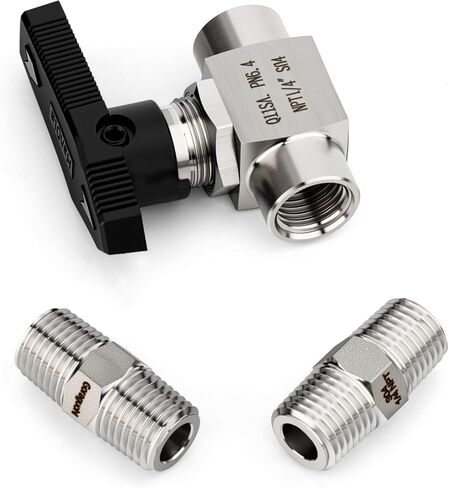 1PCS 304 Stainless Steel 1/4" NPT Female Reduce port Ball Valve, With 2PCS 1/4" NPT Male Hex Nipple Pipe Fittings, for Fuel/Air/Water/Gas/Oil Flow Control in Saudi Arabia