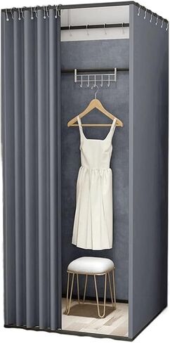Square Fitting Room with Shading Curtain, Easy Assemble Privacy Protection for Clothing Stores & Shopping Malls Dressing Room(Silver,100x100x200cm) in Saudi Arabia