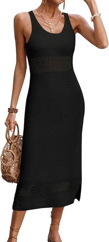 BreathSunny Womens Crochet Swimsuit Beach Cover Up 2026 U Neck Sleeveless Mesh Knit Bathing Suit Swim Coverups Midi Dress in Kuwait