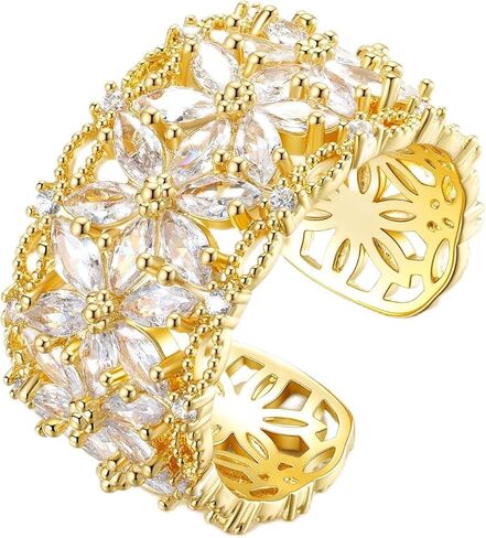 18K Gold Plated Red Flower Open Ring with Emerald for Charm Women, Fingertips Blooming in Saudi Arabia