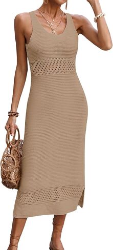 BreathSunny Womens Crochet Swimsuit Beach Cover Up 2026 U Neck Sleeveless Mesh Knit Bathing Suit Swim Coverups Midi Dress in Kuwait
