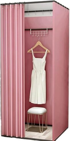 Square Fitting Room with Shading Curtain, Easy Assemble Privacy Protection for Clothing Stores & Shopping Malls Dressing Room(Pink,85x85x200cm) in Saudi Arabia