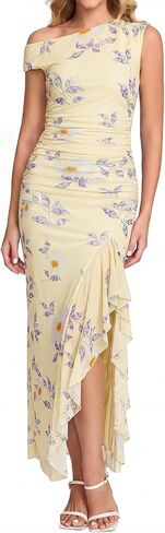 HTZMO One Shoulder Floral Wedding Guest Long Dress Summer Formal Elegant Ruffled Slit Bodycon Maxi Dresses for Women in Saudi Arabia
