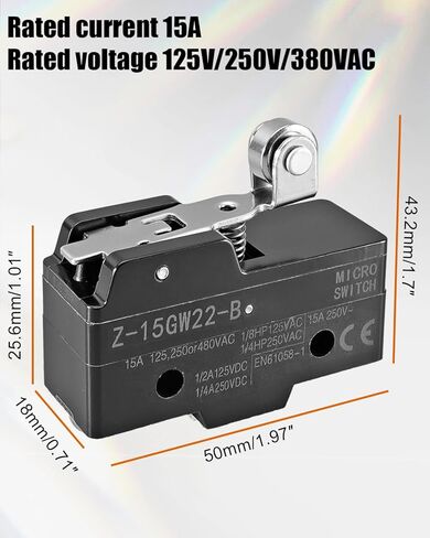 4 قطعة Z-15GW22-B التبديل الجزئي 1NO 1NC 15A 125 فولت 250 فولت 380VAC IP40 تصنيف الحماية ، مفتاح الحد مع رافعة الأسطوانة المفصلية in Kuwait