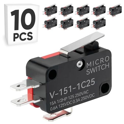 10-Pack Micro Limit Switch with Medium Hinge Roller Lever, Momentary Snap-in Micro Switch, 16A 125/250V AC, 12V DC SPDT 3Pin 1NO/1NC Limit Switch for Microwave Oven Freezer Arcade, KW7 in Saudi Arabia