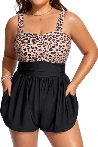 Smismivo Plus Size Swim Romper Tummy Control One Piece Swimsuit Women Modest Bathing Suit with Short and Pocket in Saudi Arabia