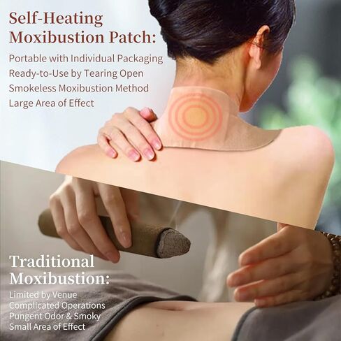 Hot Moxibustion Patches 12PCS Self-Heating Mugwort Patch Pain Relief Natural Herb Moxa Heat Pads for Neck, Waist, Shoulder,Hand,Feet, Back, Joint 艾灸贴 艾草贴 in Saudi Arabia