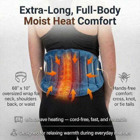 Microwavable Ultimate Body Wrap – 68" x 10" Extra‑Long Moist‑Heat Heating Pad, Reusable Microwave Heat Wrap for Neck, Shoulders, Back, Abdomen & Full‑Body Relief in Saudi Arabia