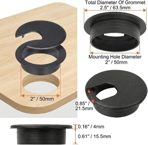 2 Inch Desk Grommet (50mm) - 5 Pack Black Plastic Cable Management Kit, Wire Covers for Cords Pass Through Computer Table, Office Desk Hole Cover for TV Stand & Workstation in Saudi Arabia