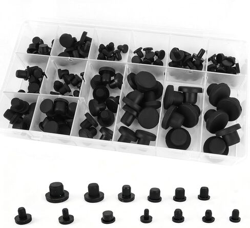 110 PCS 8 Sizes Black Rubber Plugs for Round Holes, Waterproof Silicone Rubber Stoppers Plugs Assorted Sizes, Snap Locking Sealing Plugs for Furniture Flower Pots Bottles Pipes in Saudi Arabia