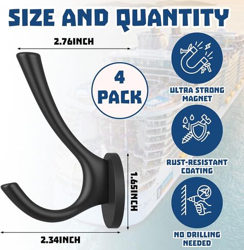 Moxweyeni 4 Pcs Large Heavy Duty Cruise Magnetic Hooks Cruise Cabin Ship Magnet Wall Hooks Clips for Hanging Coats Robes Towels Backpacks Bags Keys Hats Clothes Jackets in Saudi Arabia