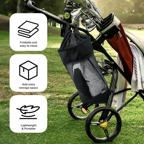 Golf Push Cart Accessories - Golf Storage Bag and Organizer for Universal Cart with Drawstring Closure, 3 Adjustable Buckles & Inner Mesh Pocket for Golf Balls, Oxford Cloth & Mesh Construction in Saudi Arabia