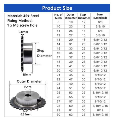 Bevel Gear Pinion Hardware Mechanical 1pc 10-24 Tooth 04C Chain Gear Steel 6mm Bore Industrial Sprocket Wheel Motor Chain Drive Sprocket Tooth Pitch 6.35mm(16 Teeth) in Saudi Arabia