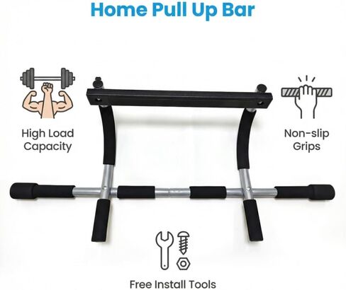 Heavy Duty Doorway Pull Up Bar | Adjustable Width Chin Up Bar for Home Gym | No Drill Fitness Bar for Upper Body Workout, Strength Training, Dips & Push Ups in Saudi Arabia