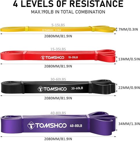 TOMSHOO Resistance Bands Set, Multiple Fitness Exercise Workout Bands with Storage Bag, Door Anchor, Pull Up Assistance Straps for Working Out, Body Stretching, Physical Therapy, More in Saudi Arabia