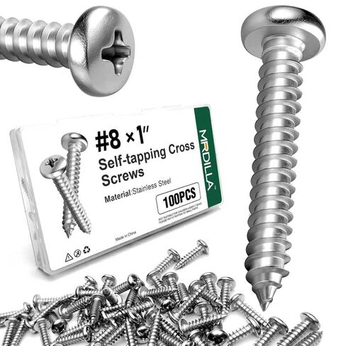 Mrdilla #8 × 1" Phillips Pan Head Screws, Stainless Steel Self Tapping Screws for Sheet Metal, Wood, and Plastic, 100 Pcs in Saudi Arabia