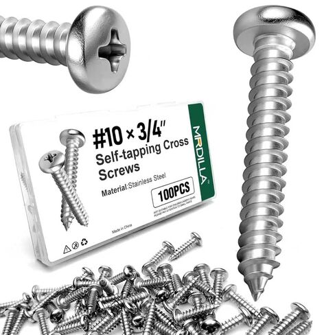 Mrdilla #8 × 1" Phillips Pan Head Screws, Stainless Steel Self Tapping Screws for Sheet Metal, Wood, and Plastic, 100 Pcs in Saudi Arabia