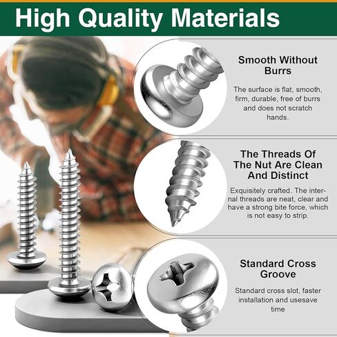 Mrdilla #8 × 1" Phillips Pan Head Screws, Stainless Steel Self Tapping Screws for Sheet Metal, Wood, and Plastic, 100 Pcs in Saudi Arabia