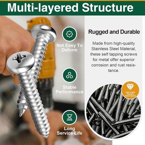 Mrdilla #8 × 1" Phillips Pan Head Screws, Stainless Steel Self Tapping Screws for Sheet Metal, Wood, and Plastic, 100 Pcs in Saudi Arabia
