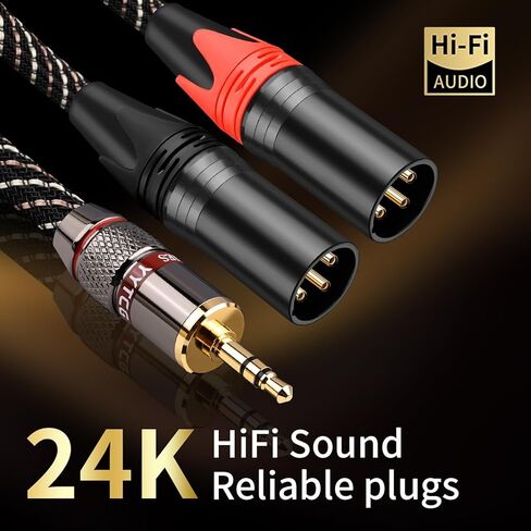 كابل مقسم Y من Audiophile مقاس 3.5 مم إلى ثنائي XLR ذكر Y، 15 AWG 4N OFC، مقابس مطلية بالذهب 24 قيراط مع جديلة نايلون لتسجيل الاستوديو، والمسرح المنزلي، ومكبرات الصوت، ونظام صوت هاي فاي (1.64 قدم/0.5 متر) in Kuwait