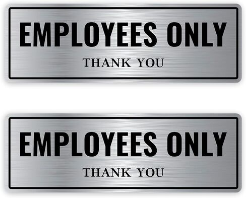 2PC Employees Only Sign for Door, 9 x 3 Inches - Brushed Silver Aluminum - Self-Adhesive - Staff Only Metal Sign for Business Door Entrance in Saudi Arabia
