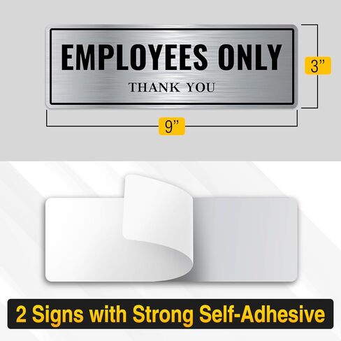 2PC Employees Only Sign for Door, 9 x 3 Inches - Brushed Silver Aluminum - Self-Adhesive - Staff Only Metal Sign for Business Door Entrance in Saudi Arabia