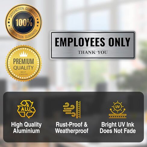 2PC Employees Only Sign for Door, 9 x 3 Inches - Brushed Silver Aluminum - Self-Adhesive - Staff Only Metal Sign for Business Door Entrance in Saudi Arabia
