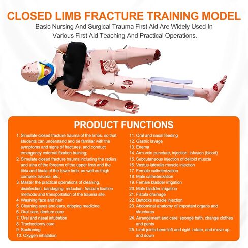 Trauma Patient Care Training Manikin – Closed Limb Fracture Model, Adjustable Cervical Collar, Spinal Injury Nursing – Multifunctional Human Simulator for Student/EMT Education in Saudi Arabia