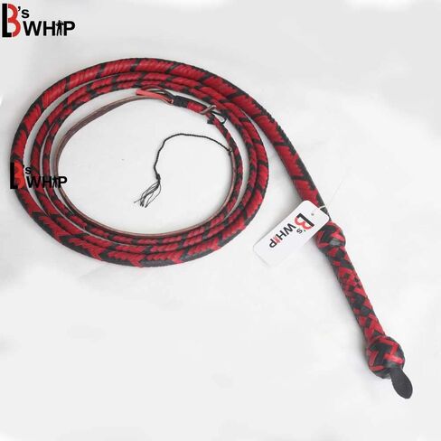 Bull Whip 12 قدم 16 ضفائر الكنغر من جلد الفروسية، جلد مرن للبطن والجلد، مسند مرن من الداخل، أحمر وأسود للرياضة الخارجية in Kuwait