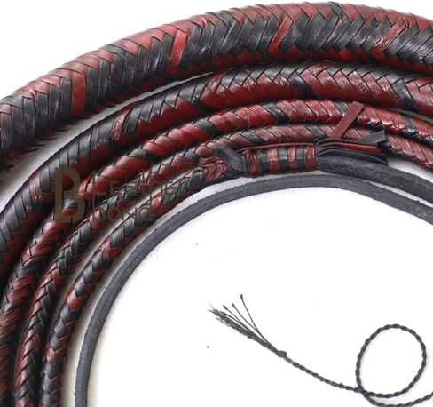 Bull Whip 12 قدم 16 ضفائر الكنغر من جلد الفروسية، جلد مرن للبطن والجلد، مسند مرن من الداخل، أحمر وأسود للرياضة الخارجية in Kuwait
