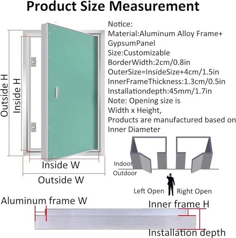 Drywall Access Panel - Concealed Inspection Door, 120° Swing for Effortless Access, Perfect for Electrical, Plumbing &, Size 45x80CM (18x32IN) in Saudi Arabia