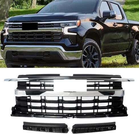 MIC Front Grille Grill Assembly Compatible with 2022 2023 2024 Chevrolet Silverado 1500 LTZ (Red Hot+Gloss Black Trim) in Saudi Arabia