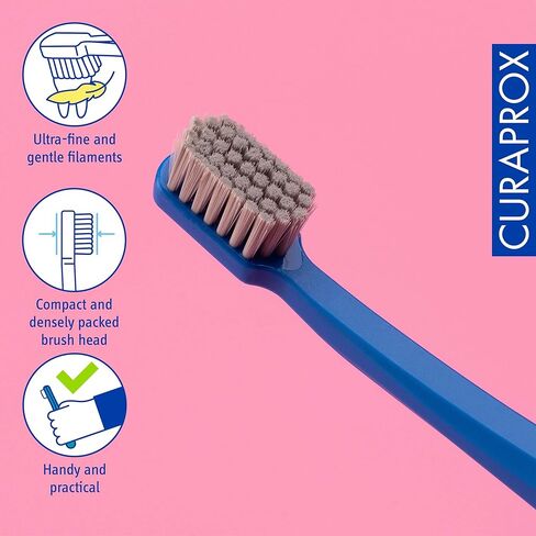 Curaprox CS 12460 Velvet Soft Toothbrush – Sensitive Gum Care | Ultra-Gentle Cleaning with 12,460 Filaments | Single Pack, Royal Blue-Grey in Saudi Arabia